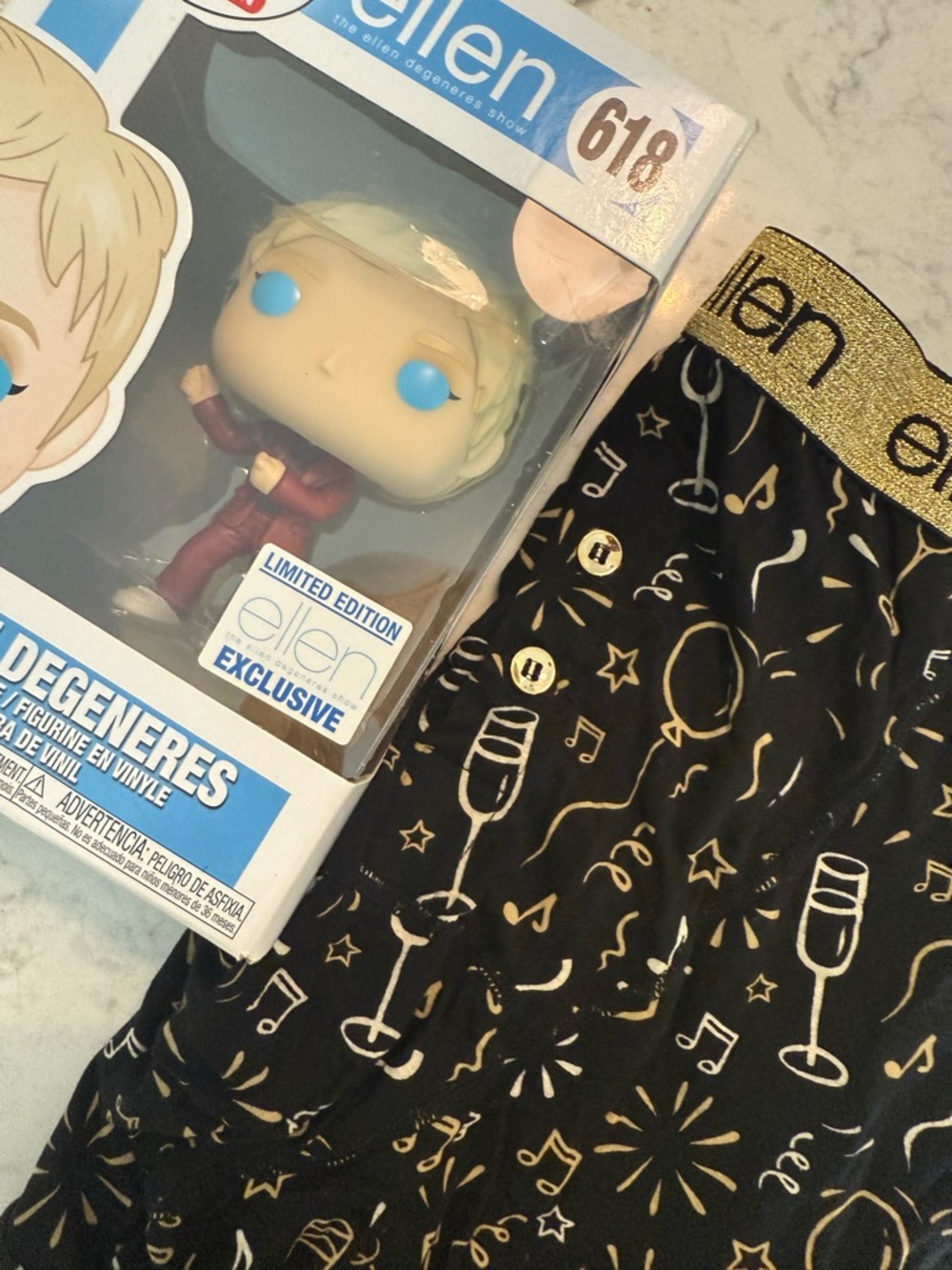signed Ellen Degeneres Funko Pop & Ellen show boxers!